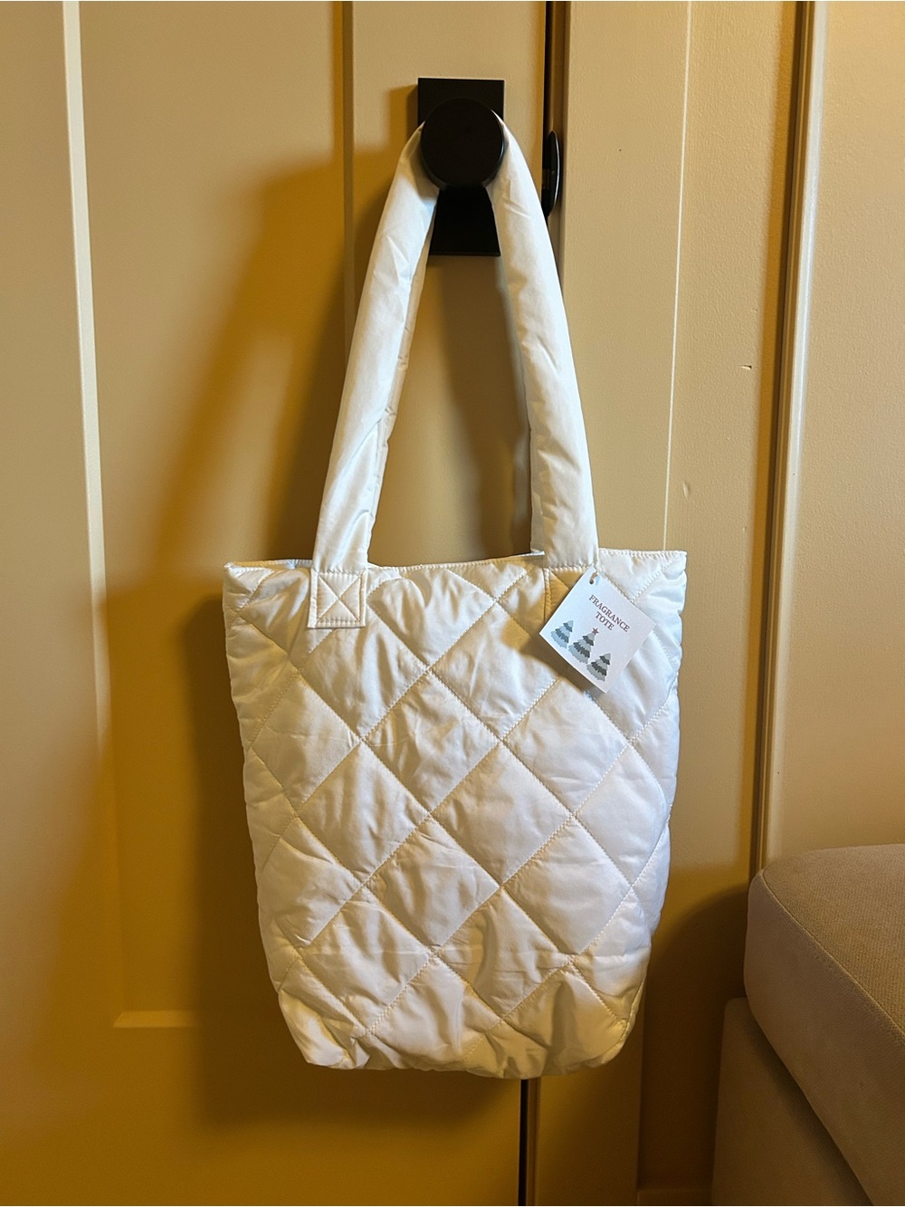 White Quilted Tote Bag - Lightweight Puffer Shoulder Bag